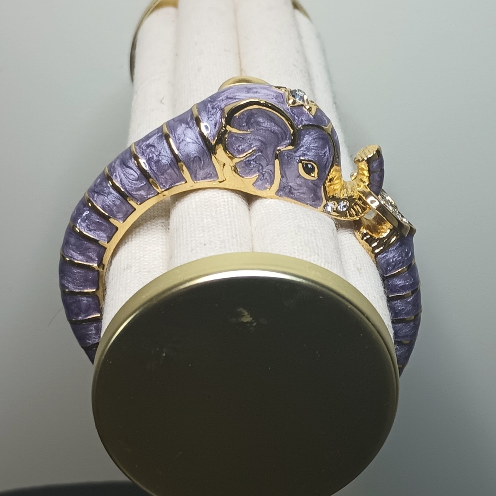 Purple/Gold Enamel Elephant Clamp Bracelet